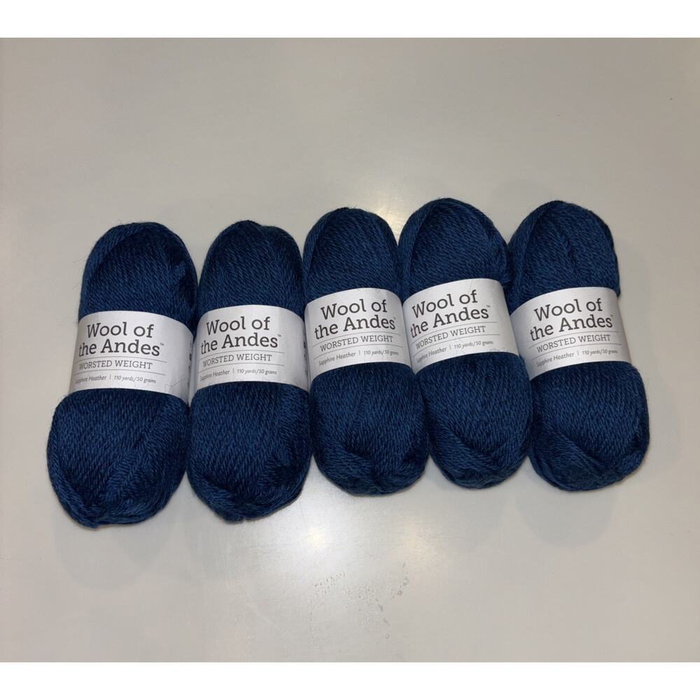 Knit Picks Yarn Wool Of The Andes Set of 5 Skeins Sapphire Heather Blue 110 Yard